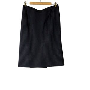 MaxMara Wool White Black Pinstripe Office Pencil Skirt with Slit- Size 12